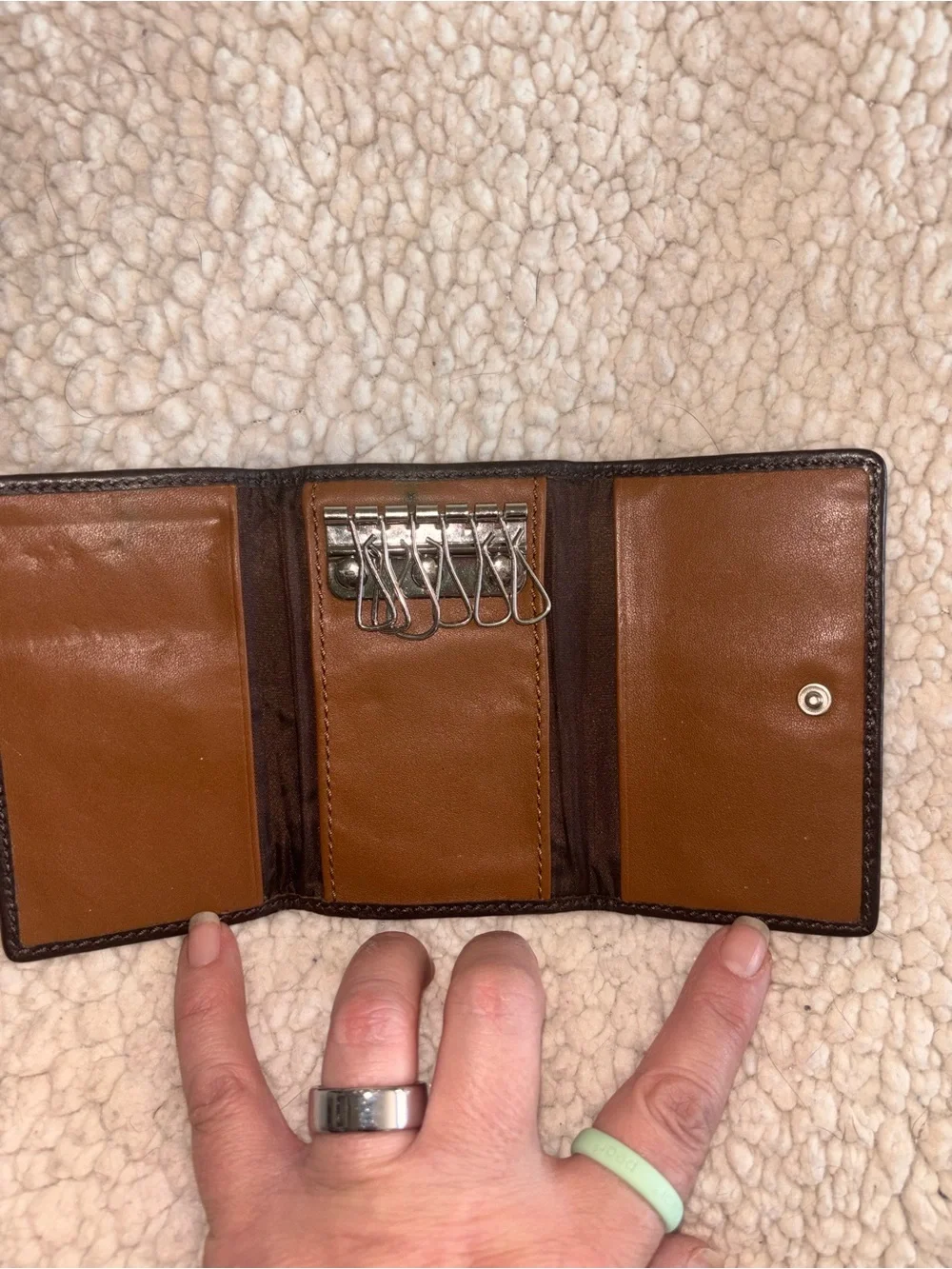 Coach Vintage Brown Leather Signature Stripe 6 Ring Key Case Holder
